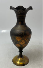 Load image into Gallery viewer, Brass Intricate Floral Engraved Scalloped Edge Decorative Collectible Bud Vase