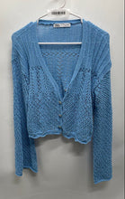 Load image into Gallery viewer, Zara Womens Blue Knitted Long Sleeve Button Front Cardigan Sweater Size S