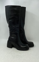 Load image into Gallery viewer, Unbranded Womens Black Faux Leather Square Toe Block Heel Knee High Boots Size 8