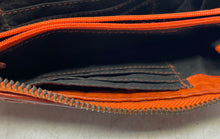 Load image into Gallery viewer, Ashwood Womens Orange Leather Woven Multiple Credit Card Slots Zip-Around Wallet