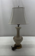 Load image into Gallery viewer, White Floral Pattern Table Light Brass Base Corded Electric Porcelain Lamp