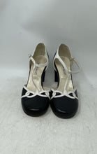 Load image into Gallery viewer, Charles David Womens Black White Leather Block T-Strap Pump Heels Size 37.5