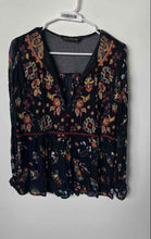 Load image into Gallery viewer, Zara Womens Black Multicolor Floral Print Long Sleeve Blouse Top Size XS