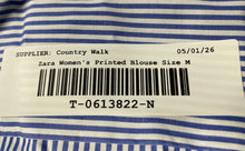 Load image into Gallery viewer, Zara Womens Blue White Striped Printed Cotton 3/4 Sleeve Tunic Blouse Top Size M