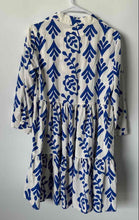 Load image into Gallery viewer, Zara Womens White Blue V-Neck 3/4 Sleeve Pullover Short Mini Dress Size XS