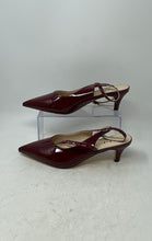 Load image into Gallery viewer, E1Dof Womens Burgundy Patent Leather Pointed Toe Block Slingback Heels Size 10