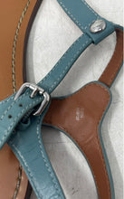 Load image into Gallery viewer, Coach Womens Light Blue Brown Leather Flat Thong Sandals Size 8.5