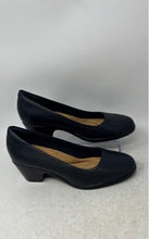 Load image into Gallery viewer, Clarks Womens Emily2 Navy Blue Leather Round Toe Slip-On Block Pump Heels Sz 8M