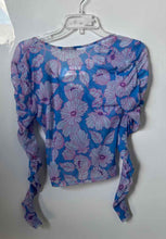 Load image into Gallery viewer, Zara Womens Blue Floral Printed V-Neck Long Sleeve Cropped Blouse Top Size M