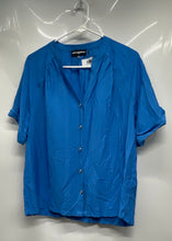 Load image into Gallery viewer, Karl Lagerfeld Womens Blue Short Sleeve Collared Button-Up Shirt Size Large