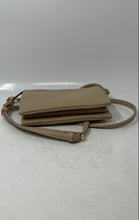 Load image into Gallery viewer, Izzy & Ali Womens Beige Pebbled Leather Zipper Adjustable Strap Crossbody Bag