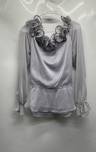 Load image into Gallery viewer, J.R. Nites By Carol Lin Womens Light Gray Long Sleeve Peplum Blouse Top Size 14