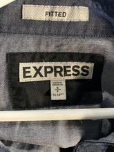 Load image into Gallery viewer, Express Mens Blue Fitted Long Sleeve Collared Dress Shirt Size S 14-14.5