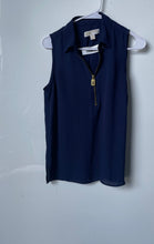 Load image into Gallery viewer, Michael Kors Womens Blue Sleeveless Collared Zip Front Blouse Top Size M