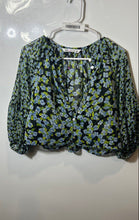Load image into Gallery viewer, Zara Womens Multicolor Floral Print Balloon Sleeve Cropped Blouse Top Size Small