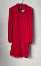 Load image into Gallery viewer, DKNY Womens Red Long Sleeve Split Neck Pleated Hem Mini Dress Size 2