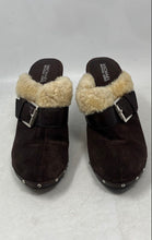 Load image into Gallery viewer, Michael Kors Womens Brown Suede Studded Wooden Platform Clogs Heels Size 10