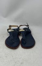 Load image into Gallery viewer, Michael Kors Womens MK Plate Blue Signature Print Flat Thong Sandals Size 8M