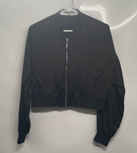 Load image into Gallery viewer, Zara Womens Black Long Sleeve Pockets Full-Zip Cropped Bomber Jacket Size Small