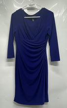 Load image into Gallery viewer, Lauren Ralph Lauren Womens Purple 3/4 Sleeve V-Neck Ruched Sheath Dress Size 4