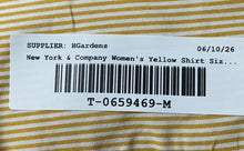 Load image into Gallery viewer, New York & Company Womens Yellow Striped Stretch 3/4 Sleeve Button-Up Shirt XL