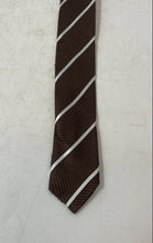 Load image into Gallery viewer, Prochownick Mens Brown White Striped Keeper Loop Adjustable Pointed Tie