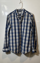 Load image into Gallery viewer, Nautica Mens Blue Plaid Cotton Collared Long Sleeve Button-Up Shirt Size Small