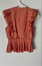 Load image into Gallery viewer, Express Womens Peach Short Sleeve Surplice Neck Ruffle Peplum Blouse Top Size XS