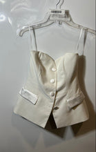 Load image into Gallery viewer, Zara Womens White Satin Strapless Sweetheart Neck Button Front Bustier Top Sz S