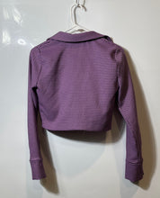 Load image into Gallery viewer, Zara Womens Purple Houndstooth Long Sleeve Collared Cropped Blouse Top Size S