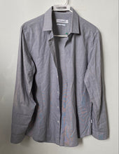Load image into Gallery viewer, Calvin Klein Mens Gray Cotton Long Sleeve Collared Button-Up Shirt Size S