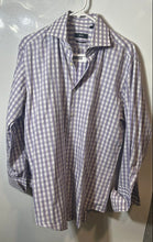 Load image into Gallery viewer, Hugo Boss Mens Purple White Plaid Print Collared Regular Fit Dress Shirt Size 16
