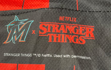 Load image into Gallery viewer, Miami Marlins Mens Red Black Stranger Things Player #86 Baseball Jersey Size L