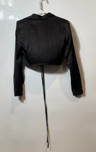 Load image into Gallery viewer, Zara Womens Black Long Sleeve Tie Waist Cropped Button-Up Shirt Size M With Tag