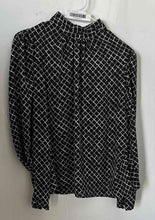 Load image into Gallery viewer, Express Womens White Black Geometric Print Long Sleeve Mock Neck Blouse Top Sz M