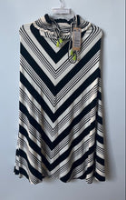 Load image into Gallery viewer, Maria Filo Womens Black White Chevron Smocked Neck Mini Dress Size PP With Tag