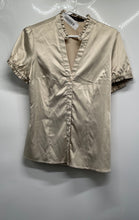 Load image into Gallery viewer, The Limited Womens Beige Satin Short Sleeve Button Front Blouse Top Size M