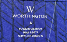 Load image into Gallery viewer, Worthington Womens Black Blue Printed Short Sleeve Blouse Top Size Small