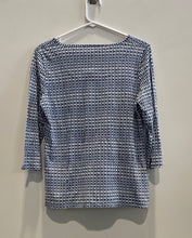Load image into Gallery viewer, Liz Claiborne Womens Blue White Geometric 3/4 Sleeve Round Neck Blouse Top Sz L