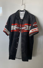 Load image into Gallery viewer, Harley Davidson Mens Black Printed Short Sleeve Button-Up Shirt Size M