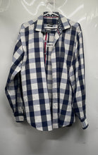 Load image into Gallery viewer, Bugatchi Mens Blue & White Check Long Sleeve Shaped Fit Button-Up Shirt Size XL