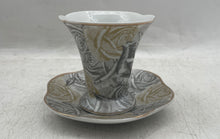 Load image into Gallery viewer, Lot Of 12 Pcs Lorren Home Trends Gray Gold Rose Porcelain Cups And Plates Set
