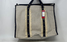 Load image into Gallery viewer, Kelly & Katie Womens Dark Blue Beige Striped Double Handle Tote Bag With Tags