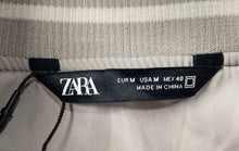 Load image into Gallery viewer, Zara Mens Beige Embroidered Long Sleeve Snap Front Varsity Jacket Size Medium