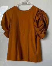Load image into Gallery viewer, Express Womens Brown Cotton Ruched Short Sleeve Pullover Blouse Top Size Small