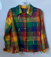 Load image into Gallery viewer, Life Style Womens Multicolor Check Fringes Spread Collar Button-Up Shirt Size L