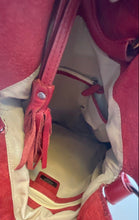 Load image into Gallery viewer, Alfani Womens Red Leather Tassel Inner Pockets Shoulder Handbag