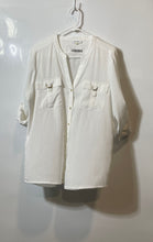 Load image into Gallery viewer, Calvin Klein Womens White Split Neck Pockets Long Sleeve Button-Up Shirt Size L