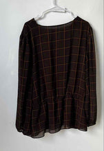 Load image into Gallery viewer, Calvin Klein Womens Brown Plaid Printed Ruffle Long Sleeve Blouse Top Size 2X