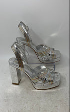 Load image into Gallery viewer, Aldo Womens Nadie Silver Ankle Strap High Block Heels Platform Sandals Size 6